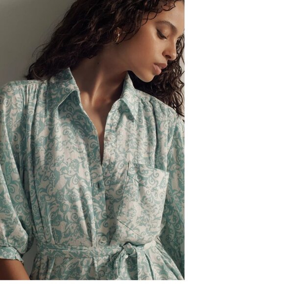 Anthropologie The Irene Linen Shirt Dress by Maeve XXS 2XS new sky color - Picture 2 of 8